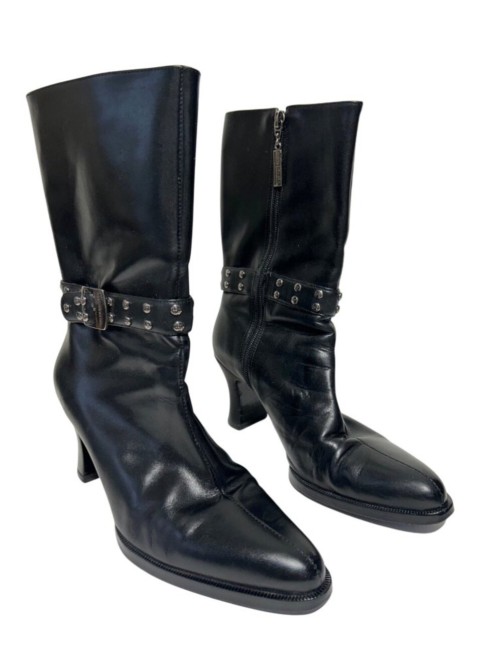 Harley-Davidson Womens Sz 8.5 Black Leather Studded Mid-Calf Boots Made in USA
